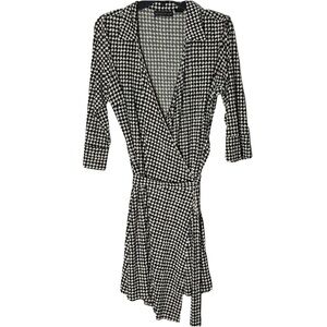 Nwot Attention Wrap Dress M Travel Liquid Knit Classic Modest Lady Houndstooth